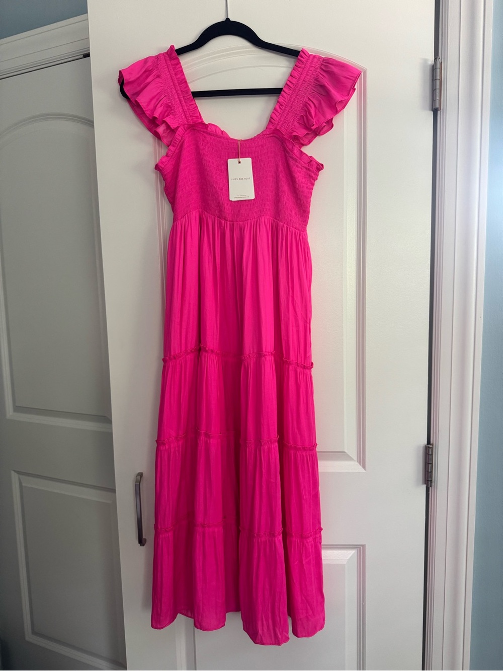 Skies Are Blue Hot Pink Tiered Maxi Dress with Ruffle Straps